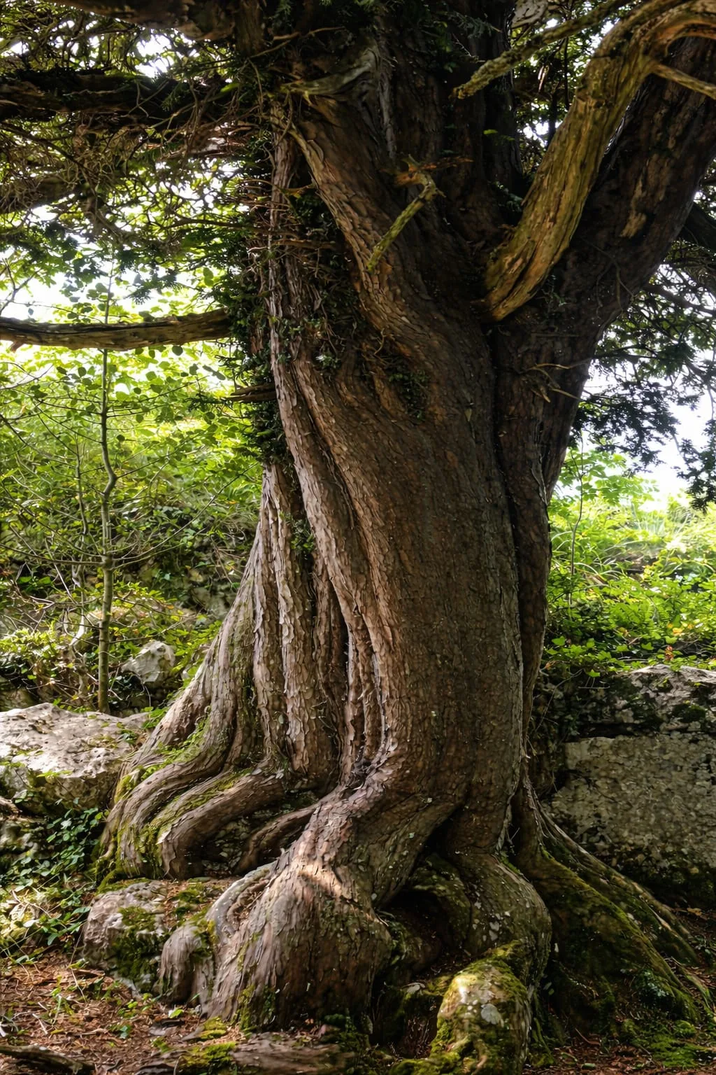 Tronco y raíces de un árbol antiguo en el bosque